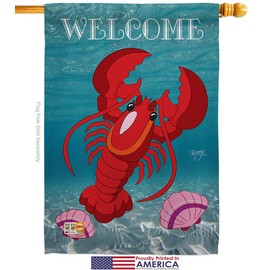 Breeze Decor Sea Creatures Lobster House Flag Coastal Nautical Ocean Fish Outdoor Summer Marine Small Decorative Gift Yard Banner Made in USA 28 X 40