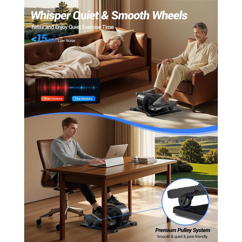 Under Desk Elliptical Machine, Electric Seated Pedal Exerciser, Mini Elliptical