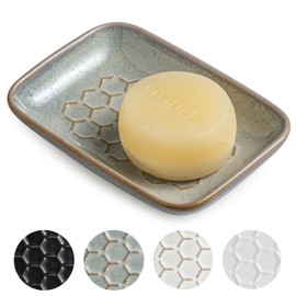 Gomakren Soap Dish for Shower, Bar Soap Holder, Ceramic Soap Dishes for Bar Soap, Sponge Holder Soap Saver Soap Tray for Bathroom Kitchen Sink, 5.5 Inch, Gray