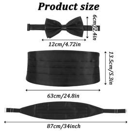 2 Piece Men's Formal Accessory Set, Cumberbund and Bow Tie Set, Cumberbund Black, Satin Bowtie, For Men's Black Tie Events