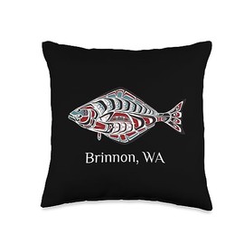 Brinnon Washington Native American Tribal Halibut Brinnon Washington PNW Art Native American Halibut Tribal Throw Pillow, 16x16, Multicolor