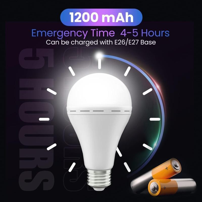 Rechargeable Emergency Light Bulbs A19, 4 Pack Battery Powered LED