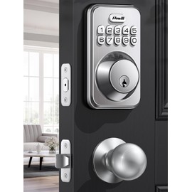 Keyless Entry Door Lock with 2 Knobs, Zowill DK01K Keypad Door Lock with Handle, Front Door Lock Set, Auto Lock, One-Touch Lock, One Time Code, IP54 Waterproof, Easy Installation - Satin Nickel