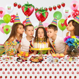 4 Pack Strawberry Party Tablecloth Strawberry Table Cloth Sweet One Birthday Table Cover Berry First Birthday Tablecloth Plastic Strawberry Theme Party Decor Summer Fruit Party Supplies 86 x 51 Inch