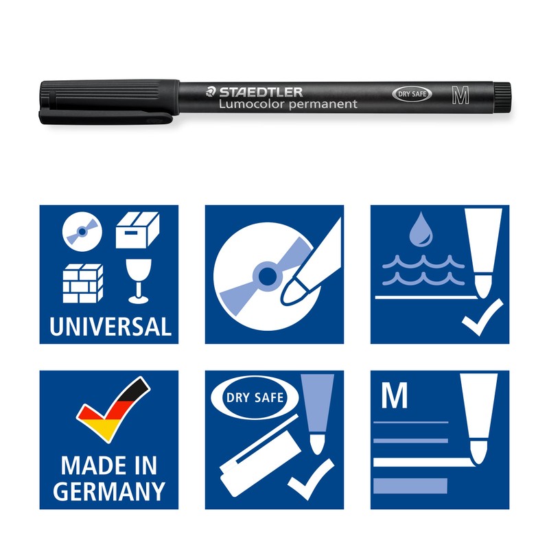 Staedtler Lumocolor 317-9X Permanent Foil Pen Smudge-proof and Waterproof on