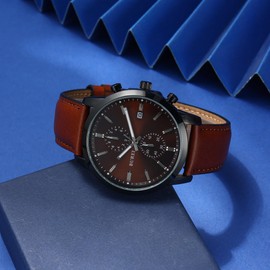 BUREI Uhren Herren Chronograph Japanisches Quarz wasserdichte Armbanduhr Herren Lederarmband Business Casual Sport Datum Uhr für Männer