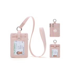 WESTBRONCO Small Puffer Lanyard Wallet with ID Window, Minimalist RFID Nylon Coin Pouch with 2 Zipper Pockets, Neck Badge Wallet, Waterproof Card Holder Wallet for Cards, Cash, Travel, Women, Men