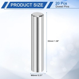 sourcing map 20 Pcs 8 mm x 35 mm Dowel Pins 316L Stainless Steel Cylindrical Dowel Pins Shelf Support Peg Pin Rod Fasten Elements Metal Shelf Pegs Silver Tone