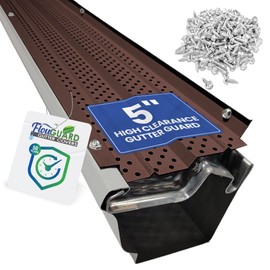 FlowGuard High Clearance Premium 50-Year Gutter Cover System - Brown 5 Inch Aluminum Gutter Guards, 125 Feet - by FlexxPoint, Made in The USA
