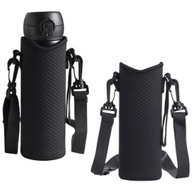 2 Pcs Water Bottle Carrier Bag,Water Bottle Holder Pouch, 7 x 21 cm Protector,Crossbody Sleeve Sling Holder with Adjustable Strap,for Backpack Camping Outdoor Sports Walking Short Hiking(Black)