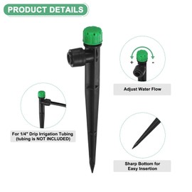 M METERXITY 25-Pack Drip Irrigation Emitters, 5"/13mm Drippers with Stake Adjustable 360 Degree Water Flow 8 Holes for 1/4" Drip Irrigation Tubing for Watering System [Dark Green, Drip]