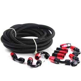 G-PLUS Stainless Steel Oil/Fuel Hose & Fitting Hose End Adaptor Kit,Transmission Gas Oil Fuel Line Fittings Kit 5 Meter Universal Replacement (6AN, Black)