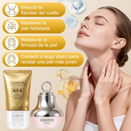 2PCS AH-8 Firming Crema para el cuello, Kit de Masajeador Eléctrico para Ojos y Crema Reafirmante para Cuello,Reduce Wrinkles Fine Lines, Antiarrugas,Tratamiento Facial Completo (Crema 120g+50g)