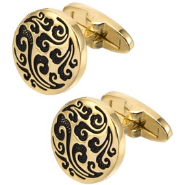 Jonwo Feng Shui Auspicious Cloud Cufflinks for Men with Gift Box Engraved Lucky Clouds Pattern Men Cufflinks for Wedding Tuxedo Shirt Party Birthday Anniversary (Gold Plated Black Cloud)