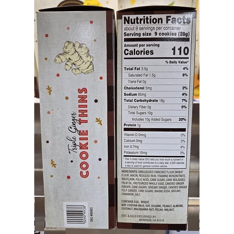 Trader Joe Triple Ginger Cookies Thins 9oz 255g (Two Boxes)