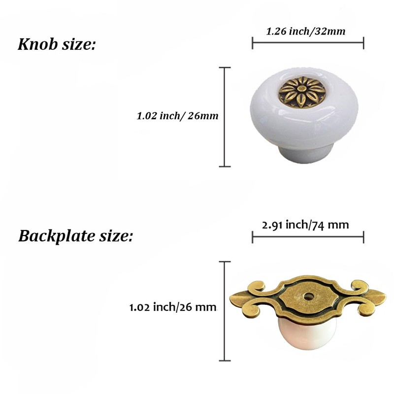 Kelier Retro Ceramic Cabinet Knobs, [8 Pack] Antique Vintage Dresser
