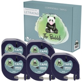 The Bubbli Original | 12267 S0721530 S0721550 Black on Clear Compatible Plastic Label Tapes for DYMO LetraTag LT-100H LT-100T LT-110T QX50 XR XM 2000 Plus (12mm x 4m | 5-Pack)