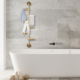 XUANIIIL Wall Mounted Metal Vertical Tree Branch Coat Rack, 6 Adjustable Movable Rotatable Hooks, 24'' Wall Hanger Coat Hat Holder Suitable for Scarves Clothes Robe Handbags Towel (Brass)