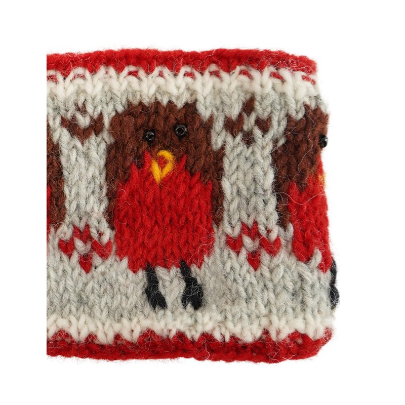 Pachamama Women Wool Ear Warmer Headband Fleece Lined Handknitted Robin