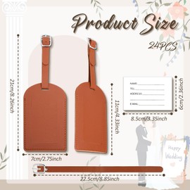 Vrizminfly 24 Pack Leather Luggage Tags Wedding Favors Bulk Luggage Tags Travel Tag Brown for Suitcase with Name Card Bulk for Guests Bridal Bachelorette Shower