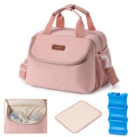 BABEYER Wearable Breast Pump Bag with Ice Pack, Fits 6 Up to 9 Oz Baby Bottle, Baby Bottle Cooler Bag Come with Waterproof Mat, Adjustable Shoulder Strap for Nursing Moms, Pink