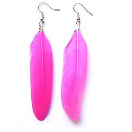 Hot Pink Feather Earrings - Handmade Slim Look