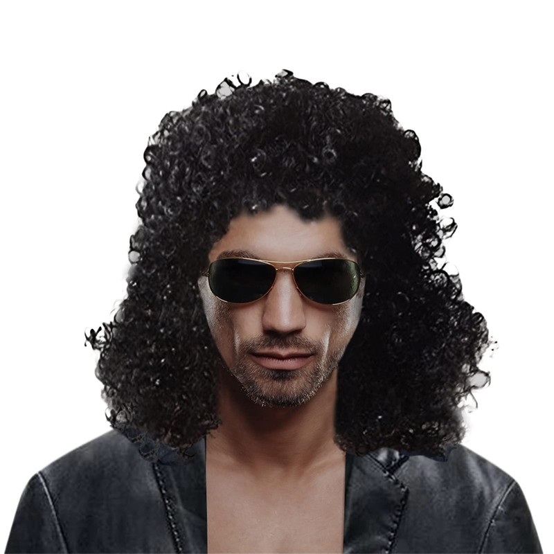 70s 80s Men's Party Fancy Dress Halloween Wig curly black