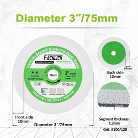 FACHLICH Diamond Glass Cutting Disc - 3pcs 3"/75mm Mini Saw Blades with 3/8" (10 mm) Arbor for Cutting Glass Tile Ceramic Marble