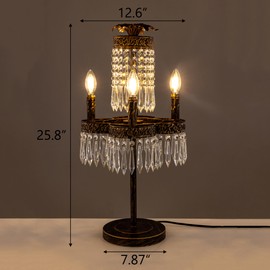 TOCHIC 26" Crystal Table Lamp for Living Room, 4 Lights Bedside Table lamp Desk Lamps for Bedroom, Antique Bronze Night Stands Lamps for Foyer, Entryway, Staircase, Home Office, Kids Room