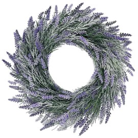 18 Inch Artificial Lavender Wreath for Front Door Wall and Home Décor – Indoor or Covered Outdoor Use, Farmhouse Rustic Style Decoration