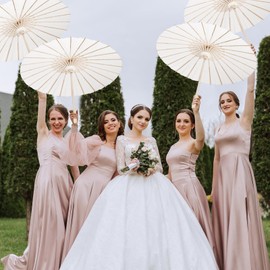 ATTRACME 15 Pack 33 Inches White Paper Umbrellas, Wedding Umbrella Bulk for Sun Chinese Japanses Parasol, DIY Painting Umbrella for Guests Wedding Party Decoration