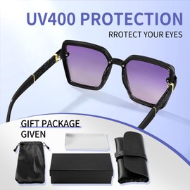 SA HEXISHIJIA Polarized Sunglasses for Women, Oversized Square Sun Glasses UV 400 Protection Vintage Lightweight Women Shades(Black Lens)