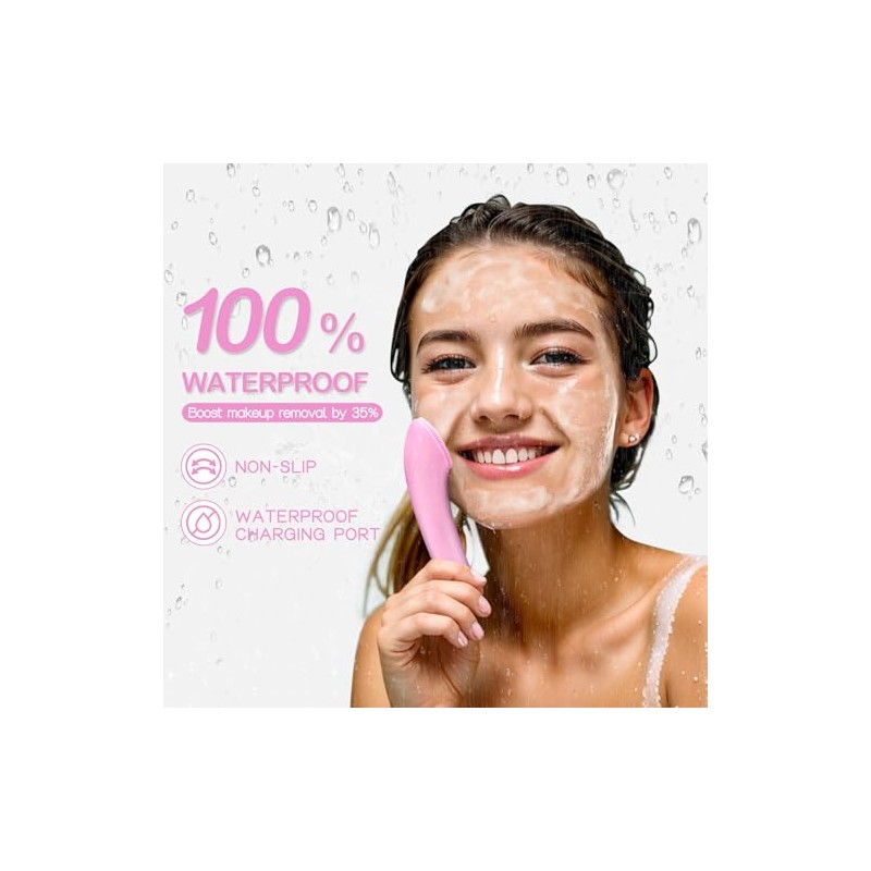 Rechargeable Silicone Facial Cleansing Brush with Heat Massage