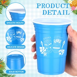 Domensi 48 Pcs Hawaiian Luau Party Plastic Cups 16 oz Summer Beach Tropical Plastic Disposable Cup Hot Cold Drink Wine Coffee for Birthday Tiki Bar Party Favors Supplies