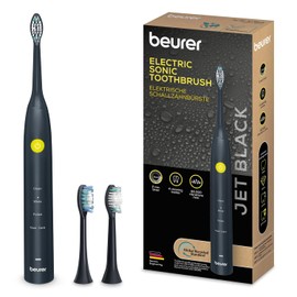 Beurer SC 30 Jet Black - Cepillo de dientes eléctrico (4 modos de limpieza, 80.000 vibraciones, temporizador de cuadrante acústico e indicador LED, incluye 2 cabezales, carcasa 100% reciclada)