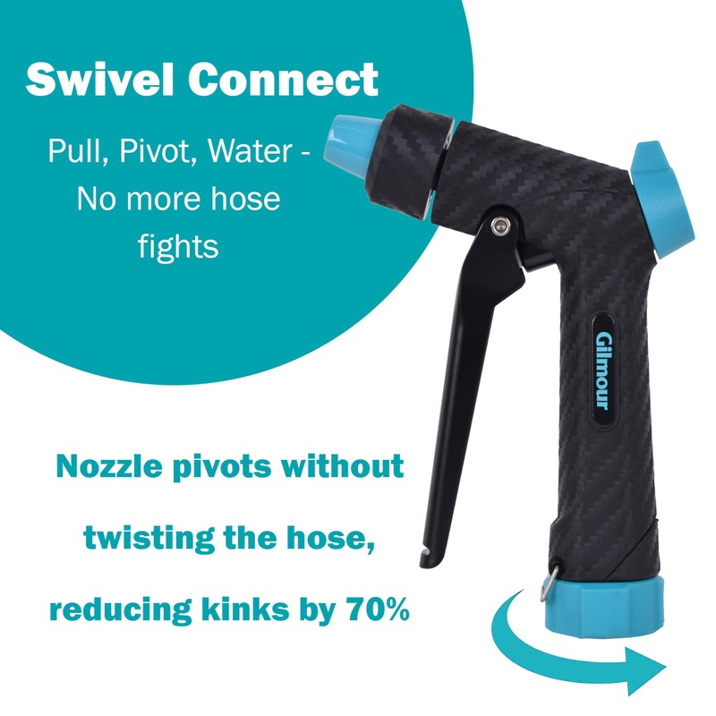 Gilmour Adjustable Front Control Hose Nozzle, Graphite Metal, Swivel Connect,