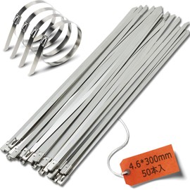 Cable Ties 50 Pieces, Arespark 0.18 x 11.8 inches (4.6 x 300 mm), SUS304 Stainless Steel Band, Excellent Heat Resistance, Weather Resistant, UV and Chemical Resistance, Exhaust Reel, Cable Tie, Fence Maintenance Application, Ideal for use in extreme cond