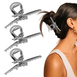 3 Pack Metal Butterfly Hair Claw Clips Sliver Large Non-Slip Hair Clamp Clips Butterfly Styling Hair Clips Strong Hold Barrette Hairpin Hair Accessories for Women Girls Thick and Thin Hair