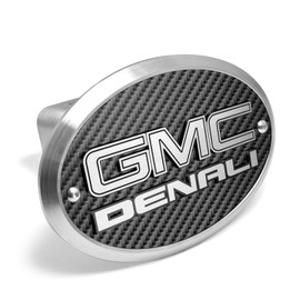 iPick Image Made for GMC Denali 3D Logo on Carbon Fiber Look Oval Billet Aluminum 2" Tow Hitch Cover