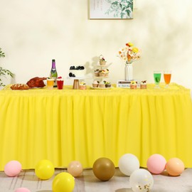 Oudain 6 Pcs Plastic Table Skirts and Stainproof Table Cloths 54 x 108 in Plastic Tablecloth 168 x 29 Inches Disposable for Wedding Baby Shower Valentine Easter Party (Yellow)