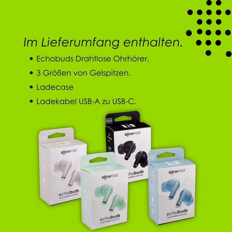 Boompods Echobuds True Wireless Earbuds - Bluetooth Ear Buds with