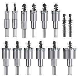 ASNOMY 14Pcs TCT Hole Saw Kit, 1/2"-2-1/8"Inch Tungsten Carbide Tipped Hole Cutters Set Heavy Duty Hole Saw for Metal Stainless Steel Iron Wood Plastic, with Extra 2pcs Pilot Drill Bits