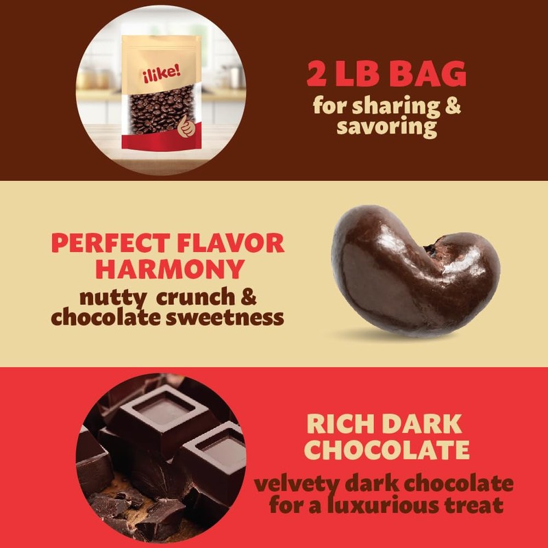 Dark Chocolate Covered Cashews 2-Pound Bag | Bulk Dark Chocolate