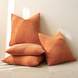 MIULEE Pack of 4 Orange Corduroy Decorative Throw Pillow Covers 18x18 Inch Soft Boho Striped Fall Pillow Covers Modern Farmhouse Home Decor for Sofa Living Room Couch Bed