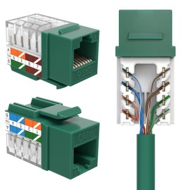 SATMAXIMUM 10 Pack Cat6 Keystone Ethernet Wall Jacks RJ45 Punch Down Slim Profile UTP Green, 45 Degree for Patch Panel & Wall Plate, Supports Up to 10Gbps