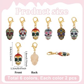 CRAFTYMELODY 6 Style Stitch Markers 12Pcs Skull Crochet Locking Markers Metal Enamel Knitting Marker Charms with Lobster Clasp for Sewing Weaving Knit Threading Quilting Jewelry Making Accessories