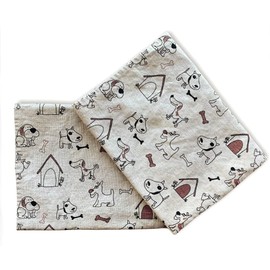 JOWOLLINA Set of 2 Gourmet Tea Towels, Kitchen Towels, Hand Towels, 44 x 68 cm, Half-Linen Stonewashed Printed (Happy Dog Natural)