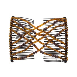 LOVEF Women Hair Metal Combs Bow Magic Bead Stretchy Double jewellery Comb Clip Hairpins Salon Styling Tamer-1Pcs (Coffee)