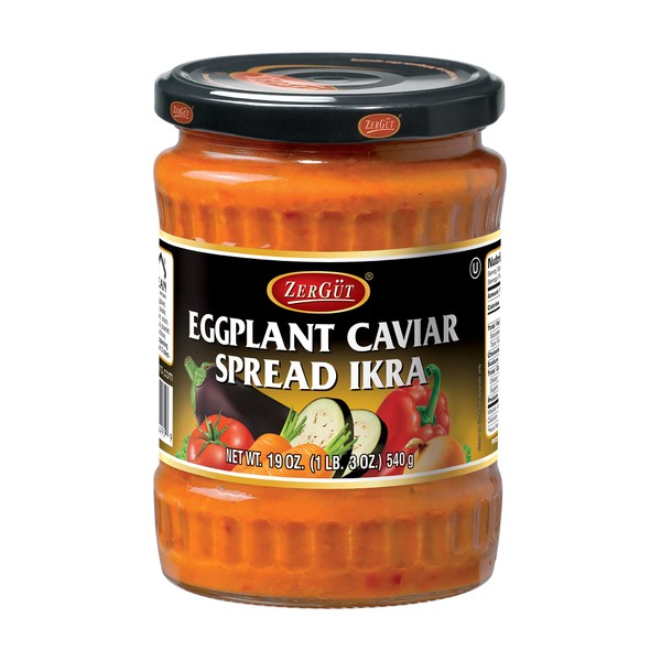 Zergut | Eggplant Caviar Spread | Ikra | Plant-Based Spread | Kosher | Vegan | No Artificial Colors, Additives, or Preservatives | 19oz / 540g Jar