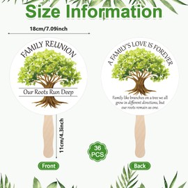 36Pcs Family Reunion Party Favors Fans with 1 Table Sign Wooden Handle Family Reunion Fans Handheld Remembering Our Roots Fans Family Tree Round Handheld Paper Fans Family Reunion Favors
